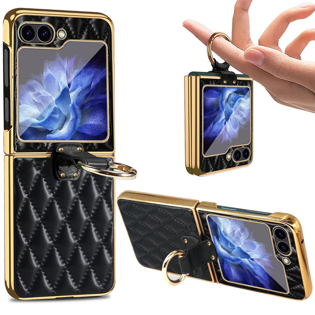 For Samsung Galaxy Z Flip7 FE 5G/Z Flip6 5G Case Rhombus Grid Phone Cover with Tempered Glass Film