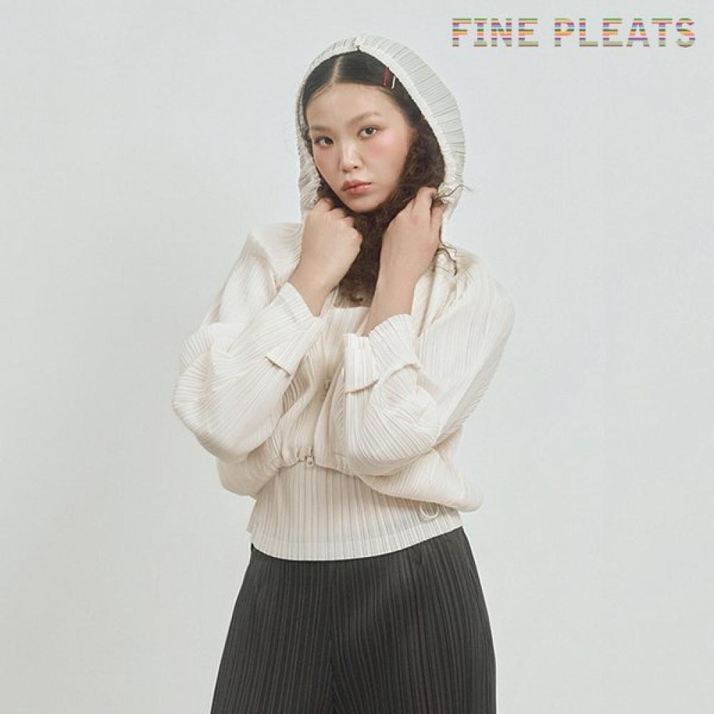 Fine Pleats Hooded Zip Up Jumper Ivory FREE
