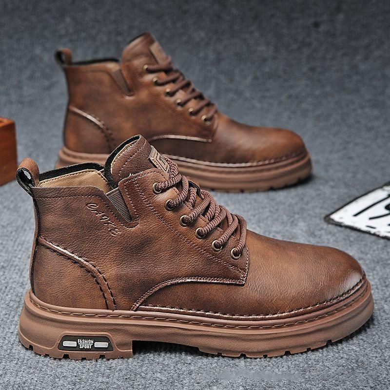 Leather cowhide Martin boots men's high-top winter velvet thermal leather shoes men's leather cotton shoes casual cowhide boots