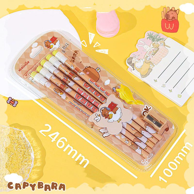 2Set Cartoon Cute Capybara Hb Pencils With Eraser Student Writing Drawing Hb Pencils Sketch Pens Student Stationery Gifts