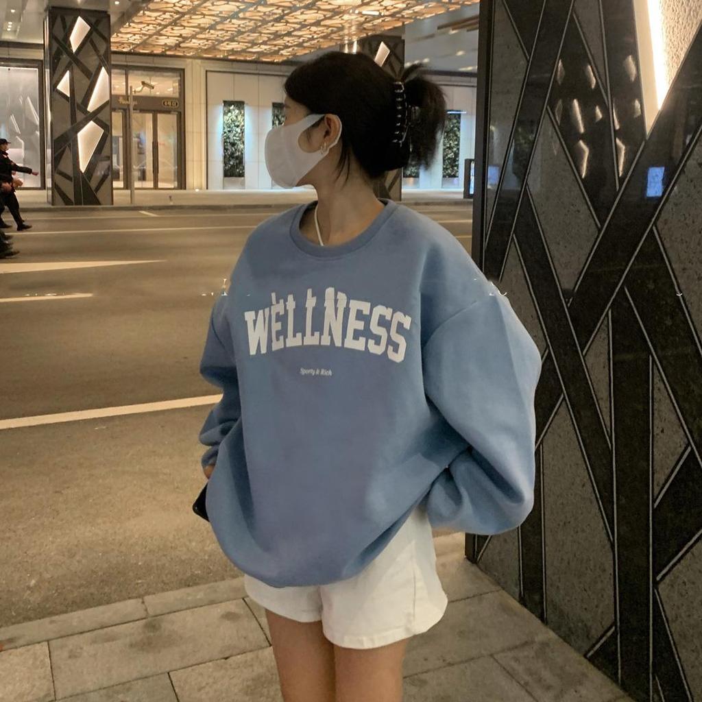 Frauen Langarm O Hals lose Pullover weibliche Tops einfarbig Sweatshirts