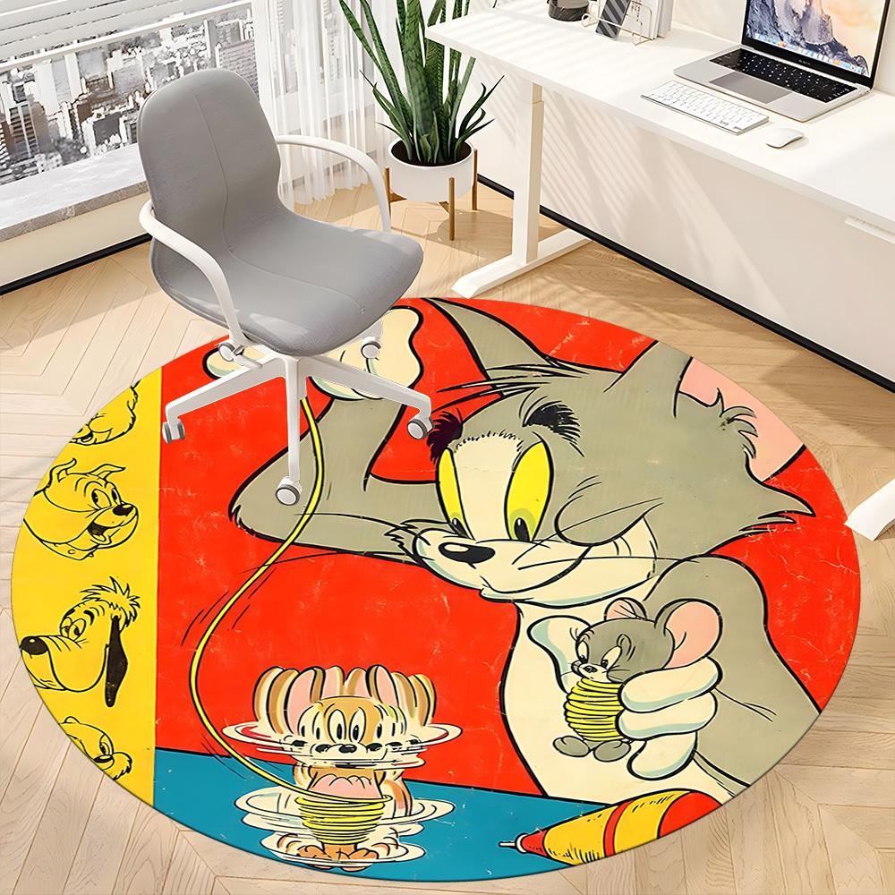 1 ks kulatý koberec Tom a Jerry do kanceláře, pod kancelářské židle, do ložnice, obývacího pokoje, domácí dekorace, dekorace místnosti, k dispozici v různých velikostech