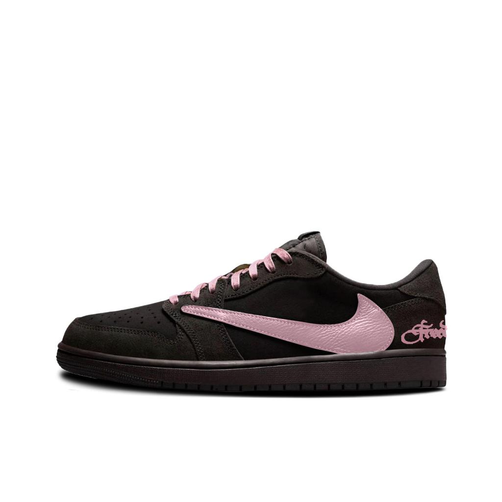 Travis Scott x Jordan Air Jordan 1 Tlumení Protiskluzové Nízké Vintage Basketbalové Boty Unisex Růžové Hnědé DM7866-202(tým-)