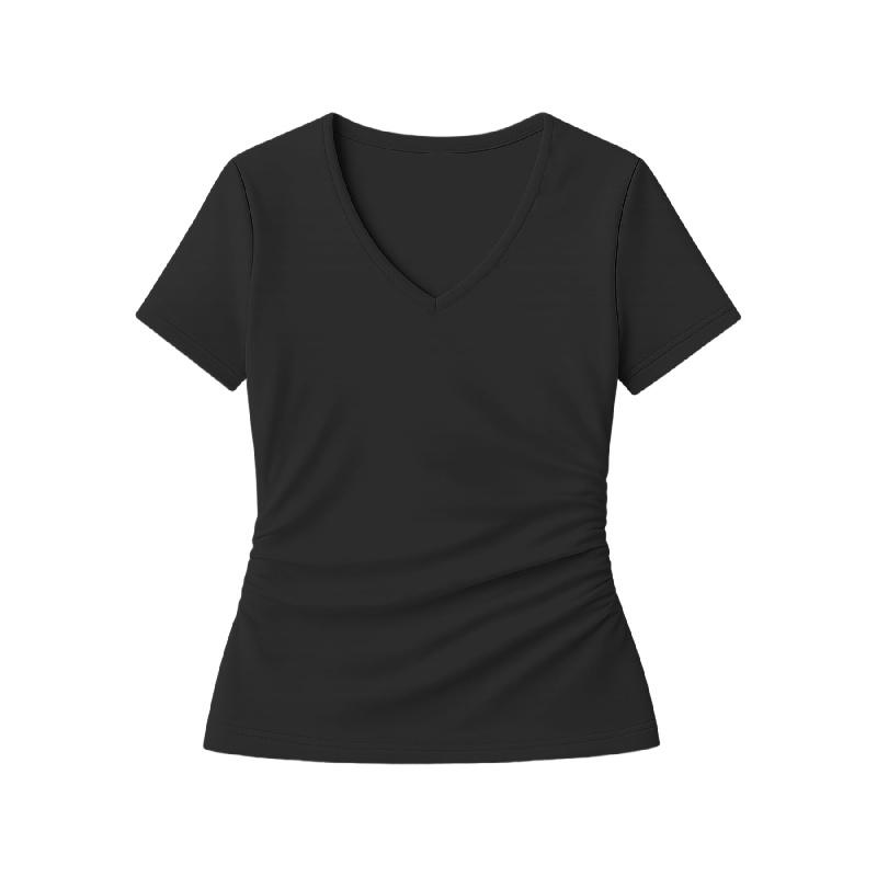 2026 New Women's Short-Sleeve Stretch V-Neck Slim Fit Casual Solid Color T-Shirt