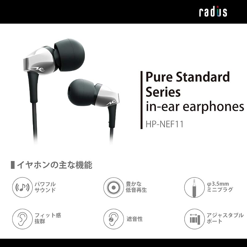 Radius HP-NEF11 Earphones: Ne Dynamic Driver Wired In-Ear Small Compact Earphones HP-NEF11S (Silver)