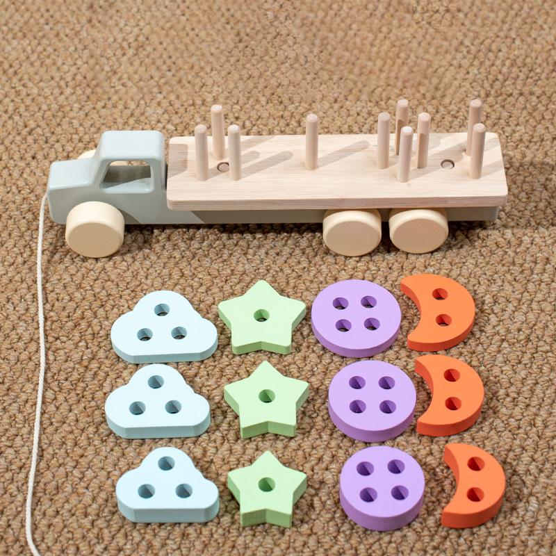 Wooden Montessori Toy Geometry Set Of Columns Baby Educational Toys Trailer Children Learning Toys For Cognitive Shape Pairing