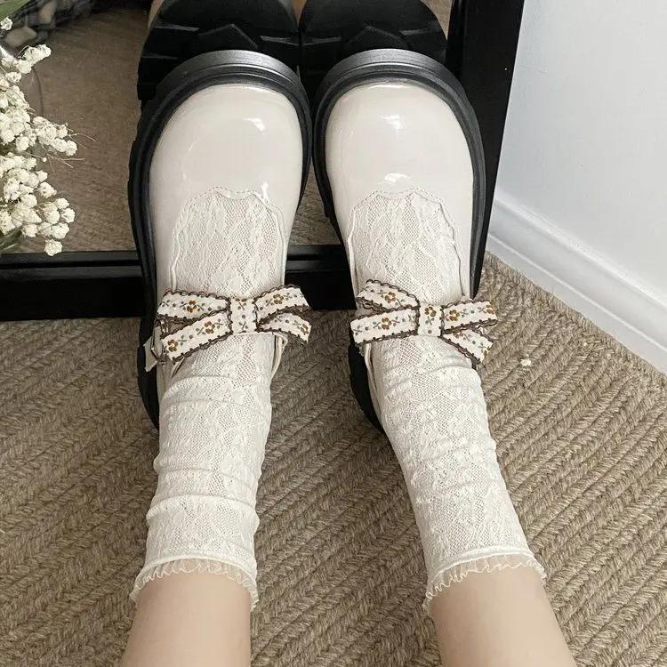 Fashion Chunky Heels Ladies Pumps Round Toe With Bow Japanese Style Lolita Women's Shoes Comfortable and Elegant Fashion Young Spring 39