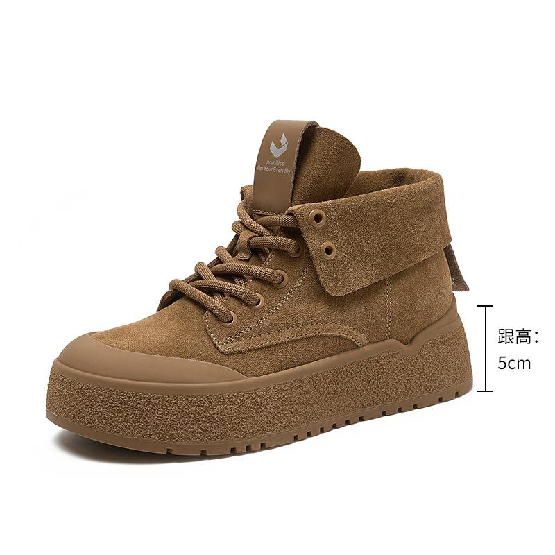 Popular leather Martin boots, women's cattle cashmere heightened platform locomotive boots, outdoor kicks can't be broken, and big yellow boots are