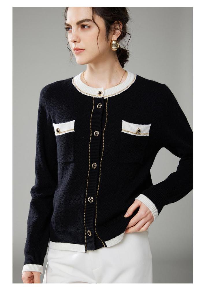 2024 Women's Luxury Round Neck Color Block Cashmere Cardigan Sweater