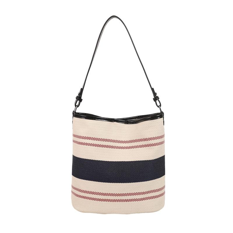 2025 Summer New Exquisite Striped Canvas Square Shoulder Bags Large Capacity High Quality Color Matching Handbags for Women синий