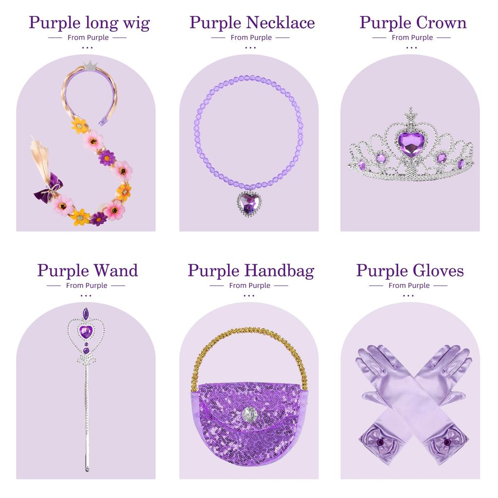 ReliBeauty Princess Dress for Princess Halloween Kids Size 140 Girls, Cosplay, Costume, Costume, One-Piece Set, Purple,