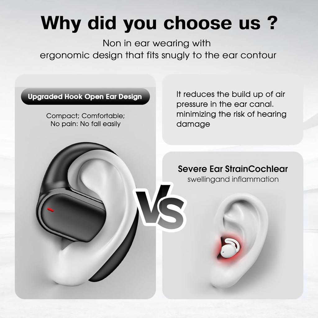 Open Ear Bluetooth 5.4 Kopfhörer LED-Anzeige Stereo-Sound Kabellose Ohrhörer Ohrbügel mit Mikrofon Wasserdichte Ohrhörer für Workout Laufen