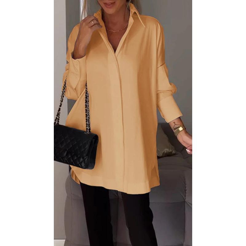 

Женская рубашка больших размеров, новая, однотонная, с лацканами, элегантная, с длинными рукавами 3XL жёлтый