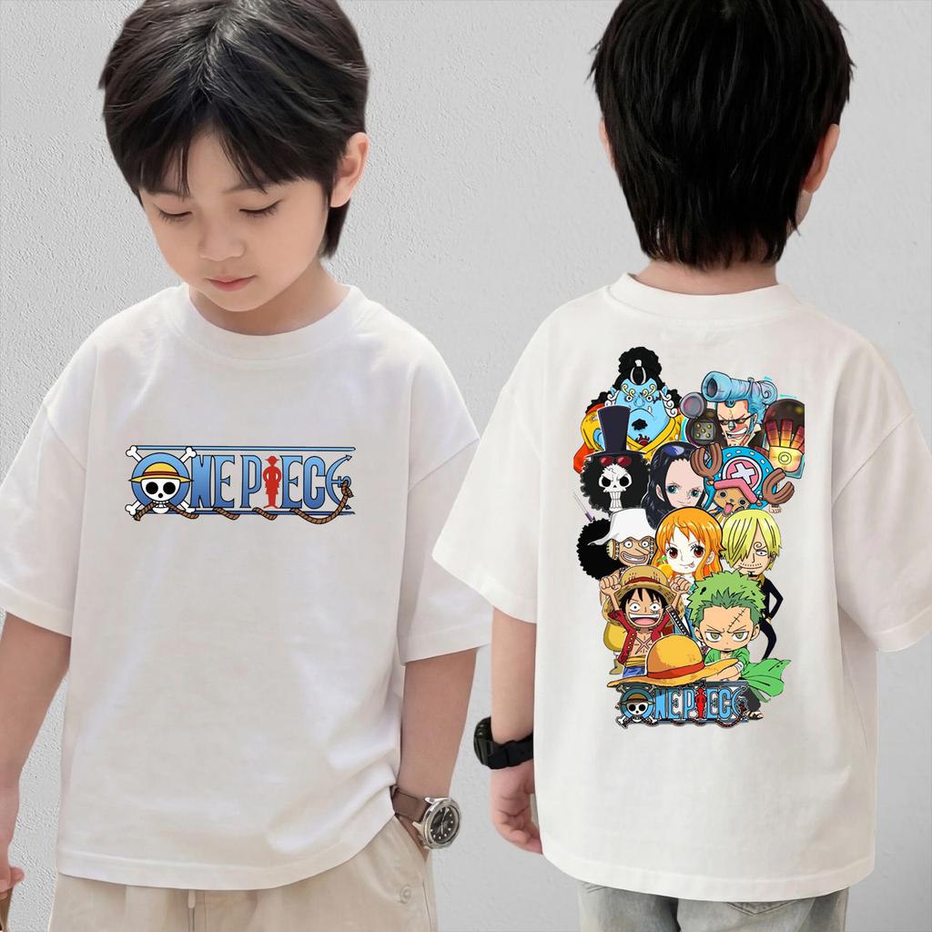 Anime One Piece Cosplay T-Shirt 2026 New Short Sleeve Tops Casual Loose Breathable T-Shirt Kids 3-12Y