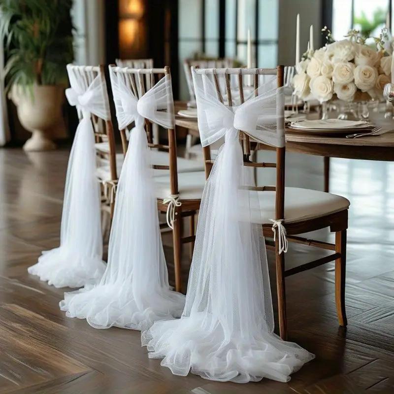 10/50Pcs 75x200cm White Wedding Tulle Chair Sashes Baby Shower Party Wedding Layout Arch Decor Garden Party Stairs Decoration