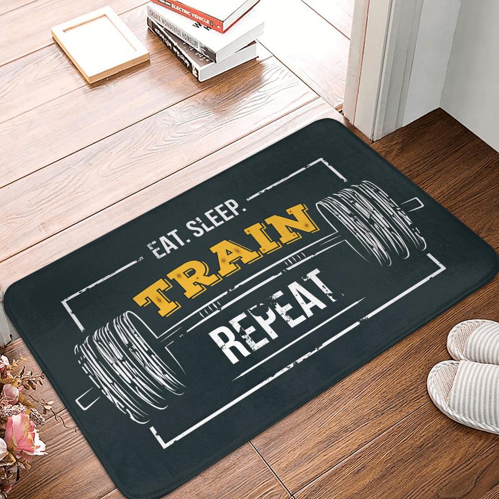 Eat Sleep Train Repeat Fitness Motivational Doormat Non-Slip Entrance Kitchen Bath Floor Door Mats Garden Carpet Rug