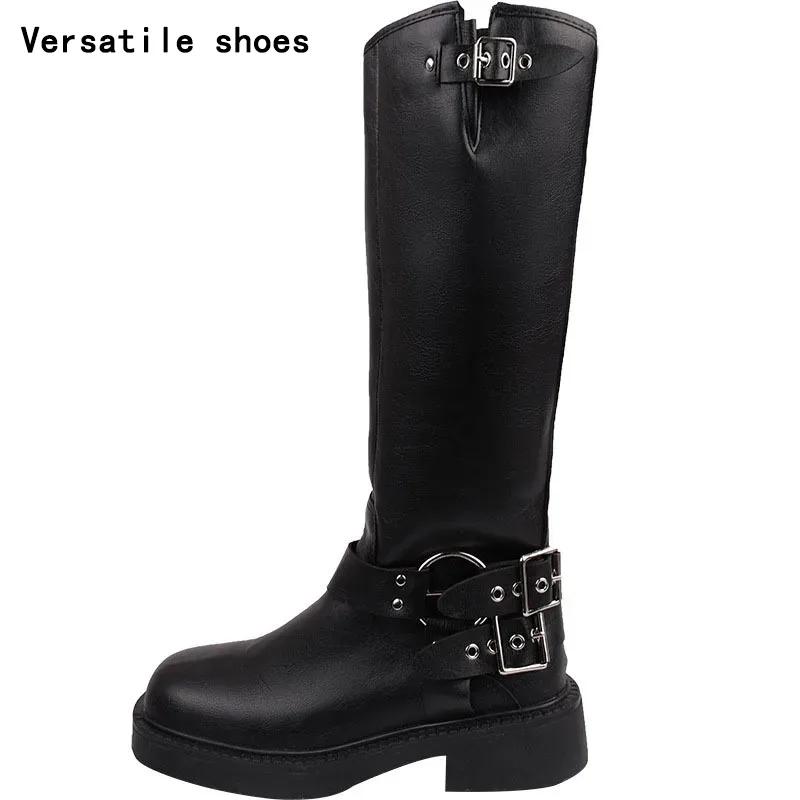 Woman Western Cowgirl Boot Fashion Back Zippers Long Booties Autumn Winter Suqare Low Heel Girl Shoes