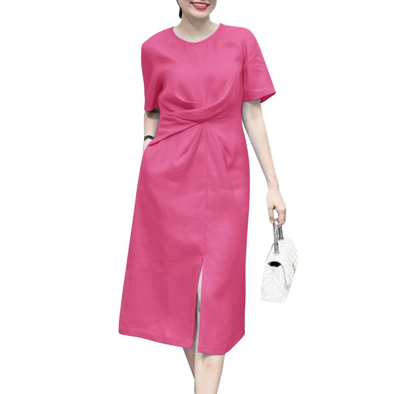 ZANZEA Vestido informal de verano para mujer, cuello redondo, holgado, manga corta