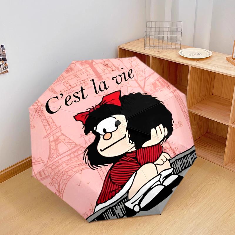 1 PC Automatic Folding Umbrella - Mafalda Pattern, Portable & Foldable Design with 8 Ribs, Christmas Birthday Gifts