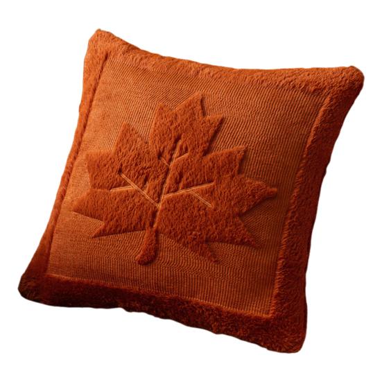 Fall Throw Pillow Cover 18"x18" Plush Pumpkin Pillow Cover Fluffy Maple Leaf Decorative Cushion Cover for Sofa Bedroom Car