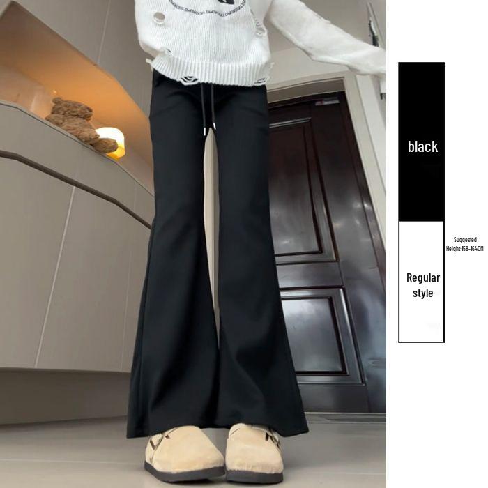 

Hua Cotton Women s High-Waisted Micro-Flare Sweatpants - Casual Spring/Autumn Bell Bottoms, Loose-Fit, Versatile, Slimming & Trendy. XXL чёрный