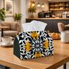 1pc Party Tissue Box, Featuring a Modern Geometric Mandala Design In White, Serves As a Multifunctional Tissue Holder. It Comes In a Black And Yellow