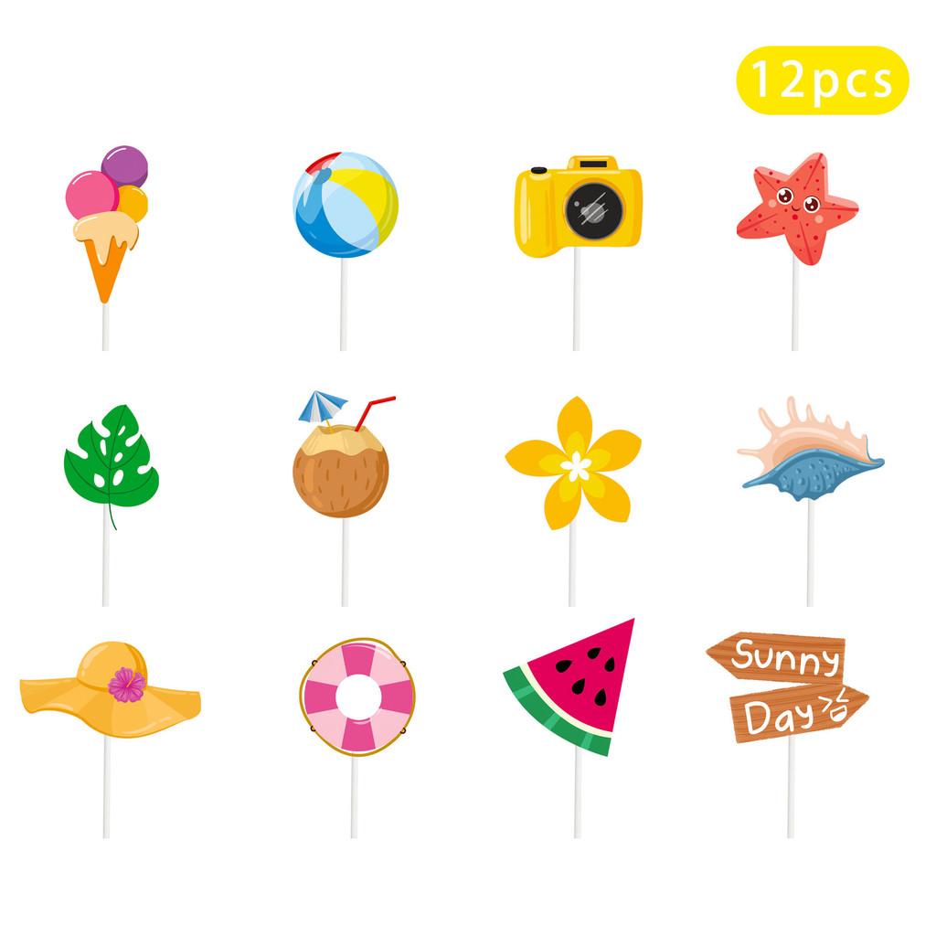 Party Summer Cake Toppers With Paper Flag Inserts Kids Birthday Prop Festival