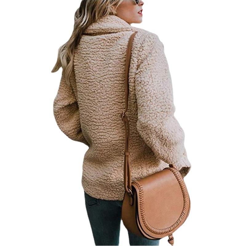 Women's Plush Button Up Lapel Pocket Jacket Autumn Winter Warm Faux Fur Coat Artificial Fluffy Fleece Optional Plus Size Jacket Female Clothing