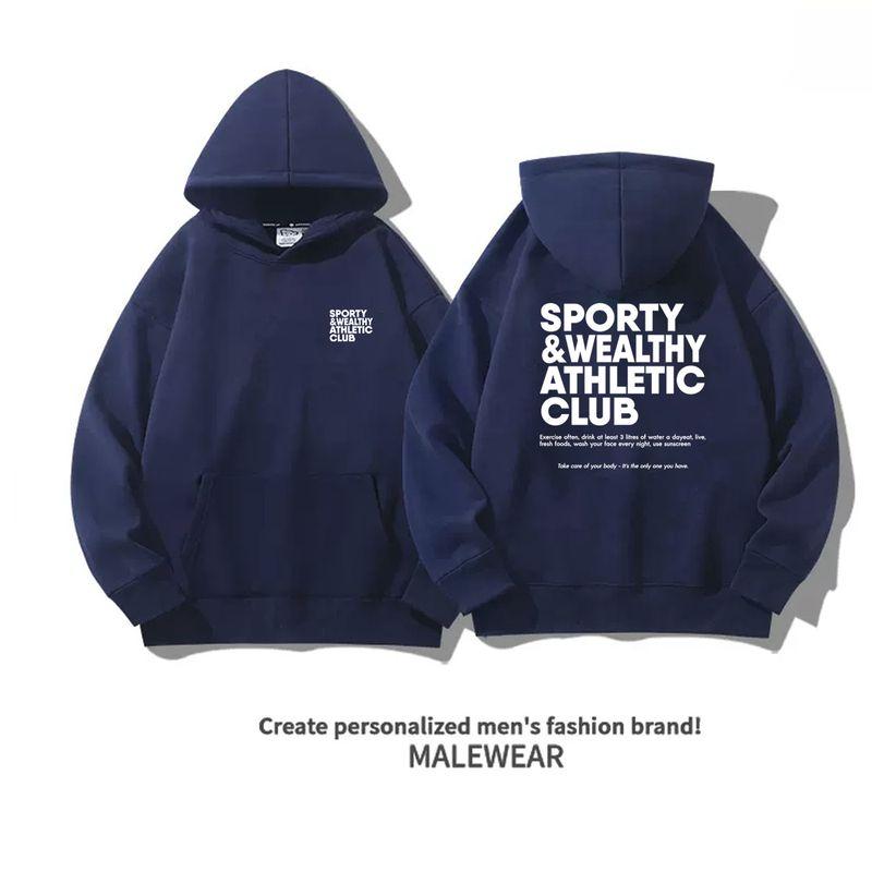 

round Neck Sweatshirt Women 2025 New Arrival Autumn and Winter Loose Plus Size American Retro Sports Style Hooded Outwear Ink Blue-Hooded [Spring & Fall regular Edition]] L