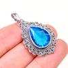 Blue Topaz 925 Sterling Silver Pendant Necklace, Handmade Statement Jewelry Gift For Her