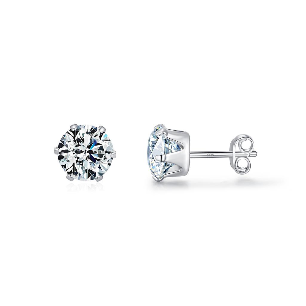 925 Sterling Silver Basic Sparkling Round Stud Earrings Classic Crown Hypoallergenic Wedding Jewelry for Women