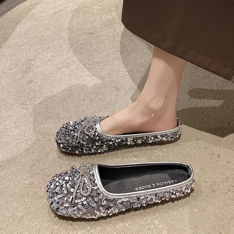 Elegant Women's Leather Shoes Comfort Autumn Casual Female Sneakers Square Toe Flats Comfortable Boat Moccasin Fall New Glitter