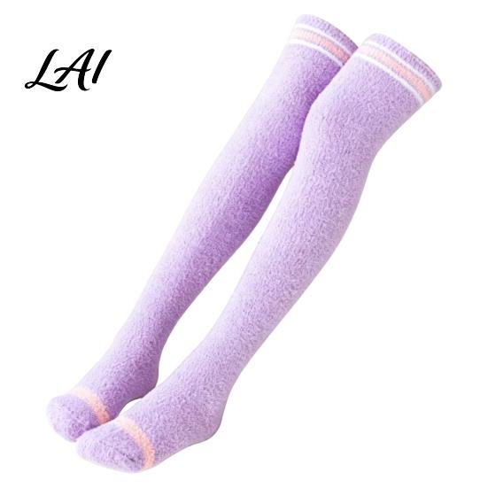 Fluffy Sleeping Socks 1 Pair Women Thigh High for Winter Thickened Coral Fleece Leg Soft Plush Warmer Long Stockings Warm Over Knee Boot Girls