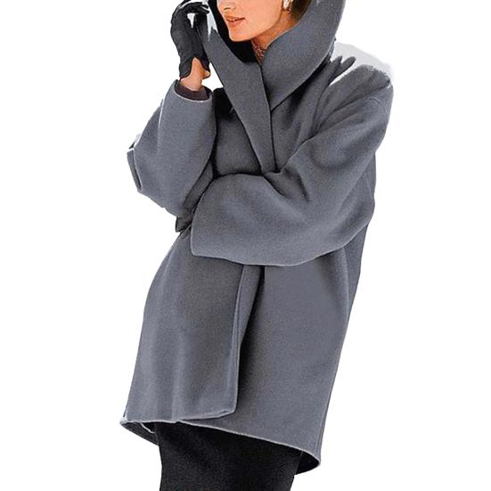 Women's Wool Blend Trench Coat Hooded Single-Breasted Pea Coat Fall Winter Thick Warm Jacket Casual Mid-Long Overcoat