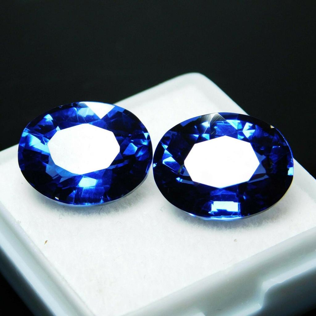 16.00 Carat Natural Sapphire Blue Oval Cut Pair CERTIFIED Loose Gemstone multiQ 00C
