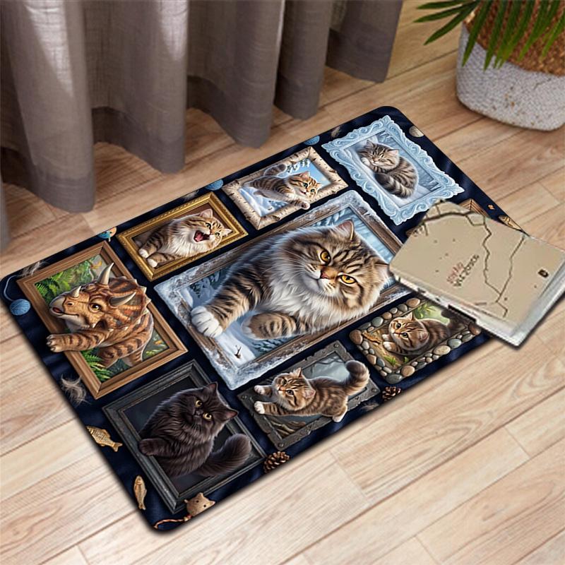 Cat Adventures Pattern Rug Floor Mat for Living Room or Bedroom Soft and Comfortable Carpet a Gift for Birthday and Holiday.