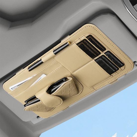 Leather Car Sun Visor Organizer Multi-Pocket Universal Car Accessory Wear-Resistant Car Storage Bag Safe Driving Design Quick Access for Cards