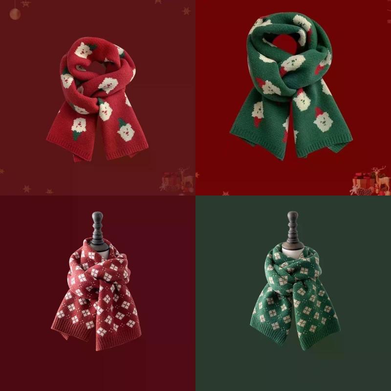 Christmas Tree Red Knitted Scarf Versatile Women's Match Christmas Gifts Autumn Winter Warm Neck Protection Scarf Green Scarf