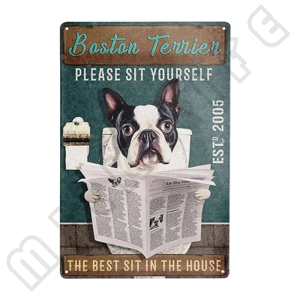 Metal Boston Terrier Co Bath Soap Tin Sign for Bathroom Toilet Home Room Pet Shop Decoration 12 X 8 Inches