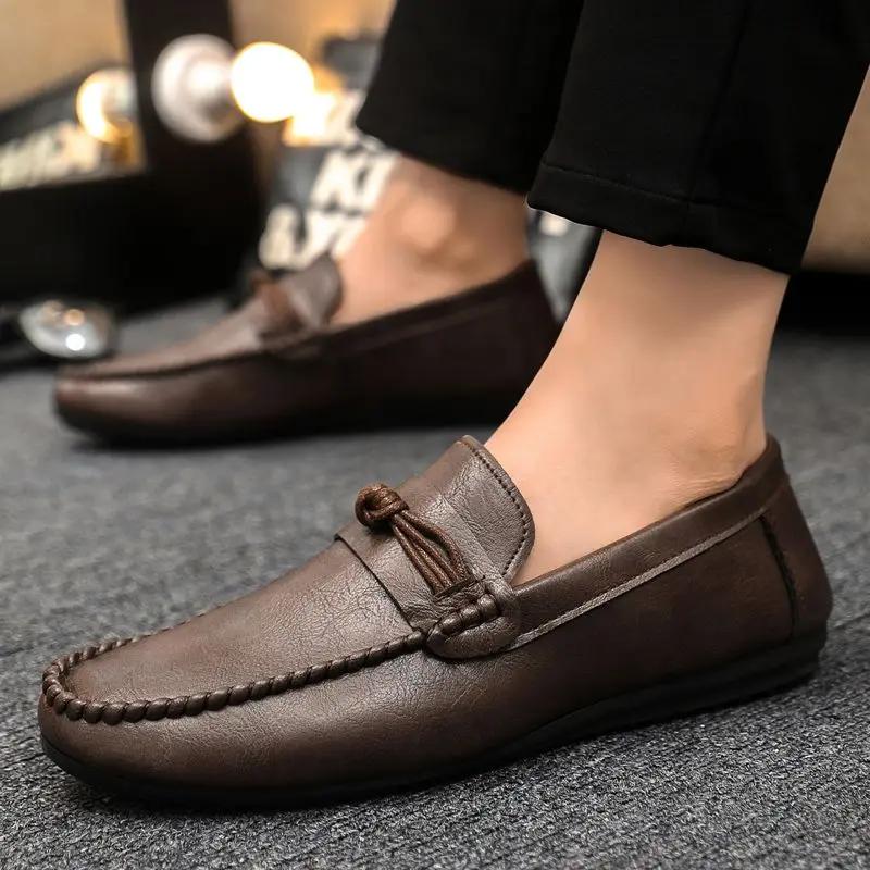 British Style Slip-on Flat Male Casual Shoe Low Price Designer Sale Summer Legitimate 2025 Trend Pu Men's Leather Shoes