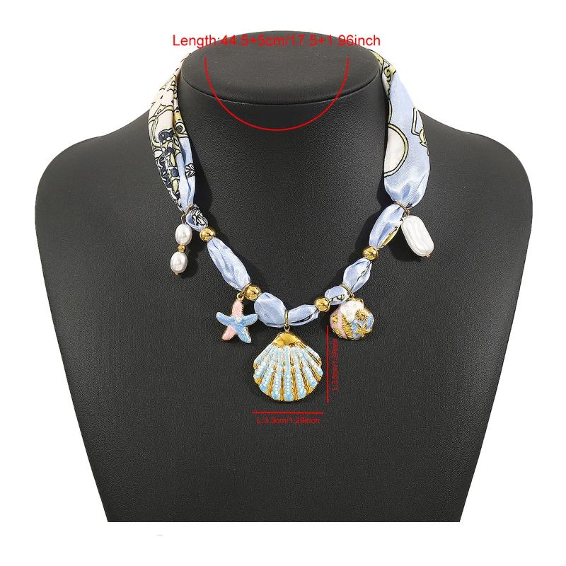 

Holiday Style Multi-Charm Scarf Necklace Stainless Steel Flower Shell Pendant Decoration Women S Jewelry Gift as the picture