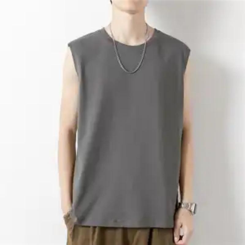 Men White Crew Neck Sleeveless Casual Tank Top