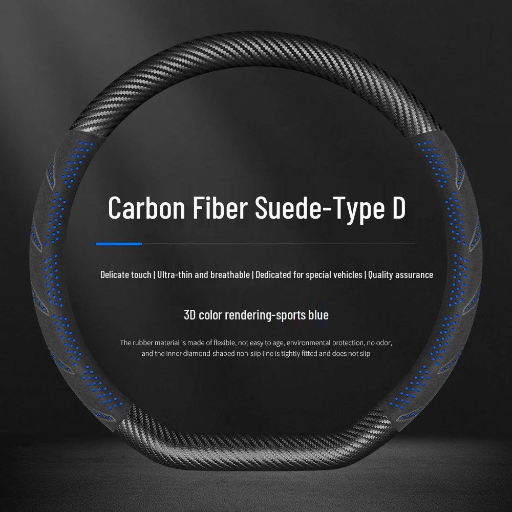 Carbon Fiber Texture Suede Steering Wheel Cover, Non-Slip, Sweat-Absorbent, Universal, All-Season Design.