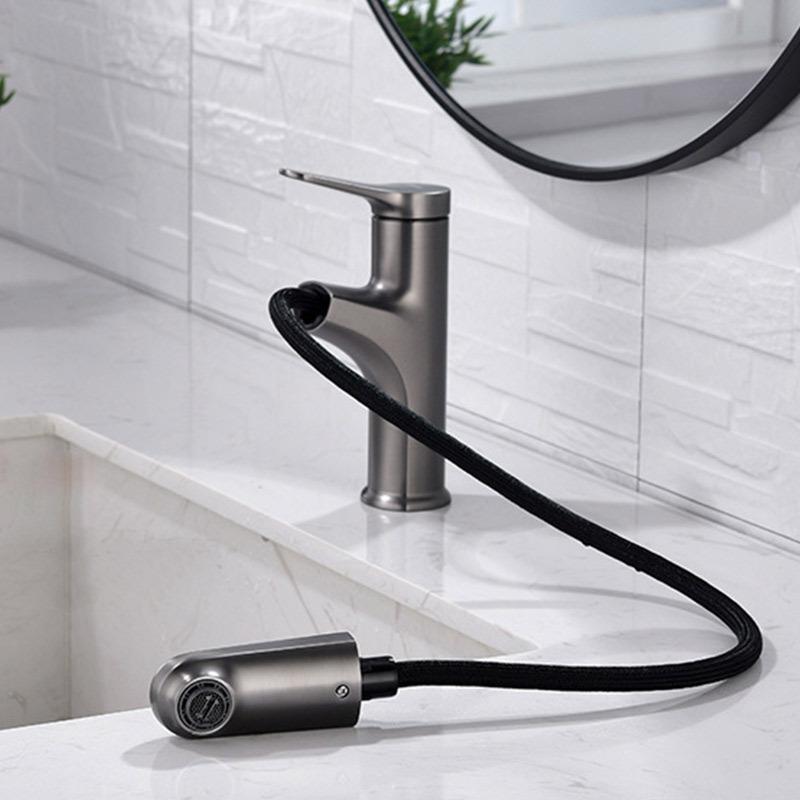 Gray Pull-out Basin Faucet Universal Expansion Hot And Cold Mixed Water Sink Tap Household Bathroom Cabinet Wash Faucet
