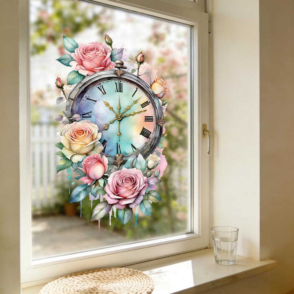 Kreative Aquarell-Blumen-Glasfensteraufkleber für Arbeitszimmer, Schlafzimmer, Badezimmer und Balkone