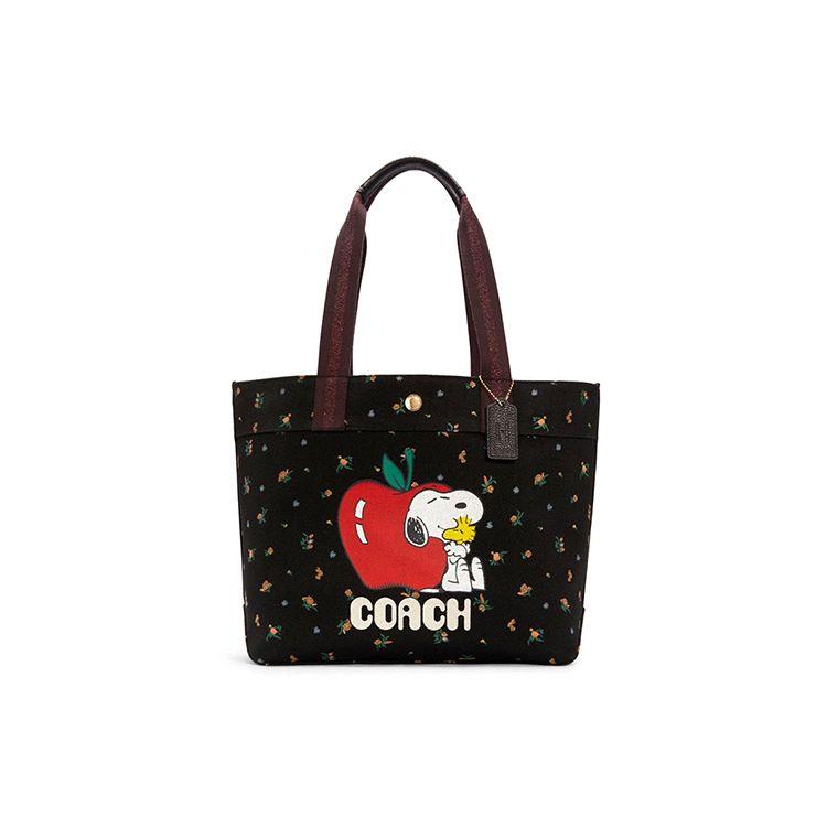 

Coach X Peanuts Floral Print Large Capacity Canvas And Leather Tote Bag Women Tote Black 6172-IMA47 Basic Set (Bag+Dust Bag)