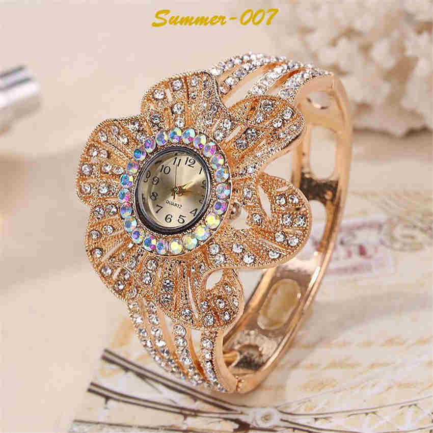 Luxurious Females Flower Design Strap Analog Quartz Watch Women Metal Wristwatch