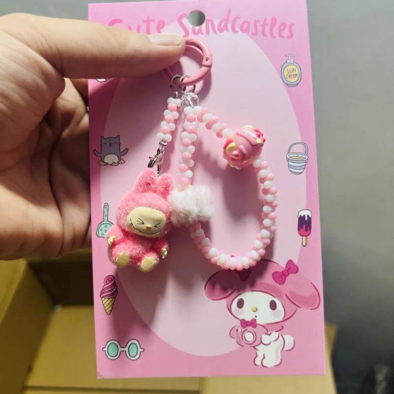 Kawaii Cartoon Doll Keychain Cute  Beaded Keychain Bag Decoration Accessories Universal Mobile Phone Pendant Gifts