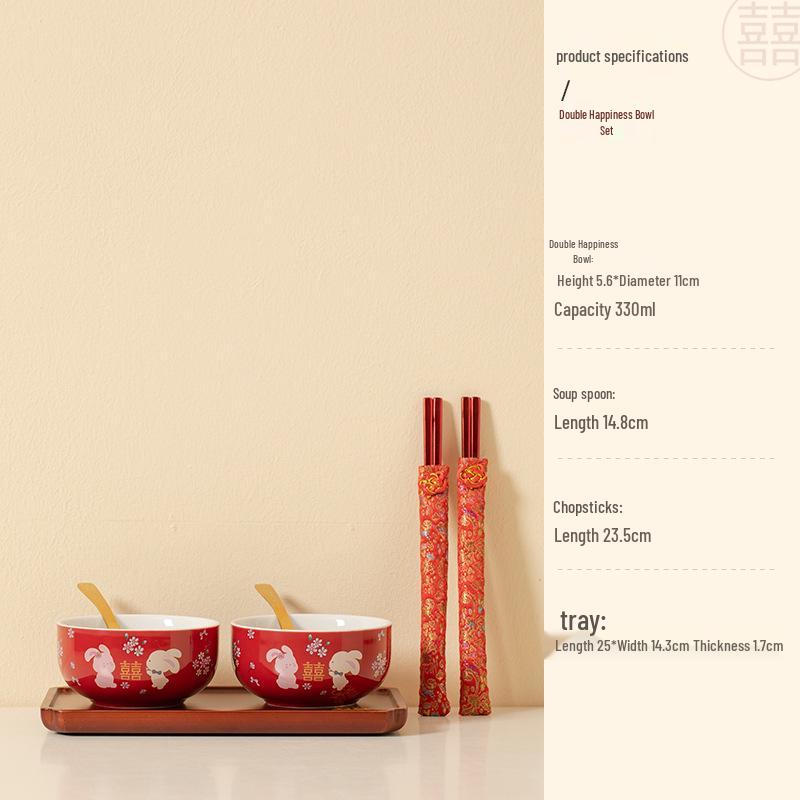 Double Happiness Red Bowl & Chopsticks Set - Wedding, Housewarming, Birthday, Anniversary Gift