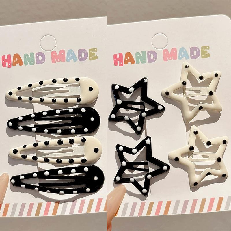 4/8pcs Harajuku Black White Polka Dot Hair Clip for Women Girls Hairpin Sweet Cute Star Side Clips Girl Hairpin Hair Accessories